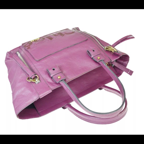 👜 CHLOE Leather Shoulder Bag Purple Tote Zipper - Picture 5 of 8